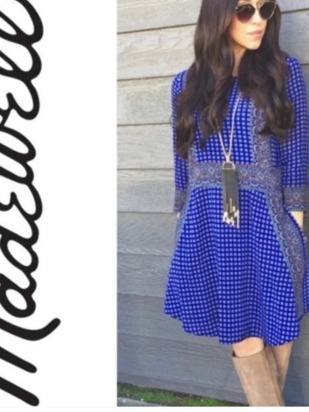 Madewell Royal Blue Printed Long-Sleeve Mini Dress